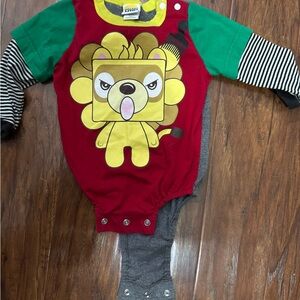 Harajuku Red and Green Lion Print Bodysuit